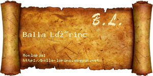 Balla Lőrinc névjegykártya